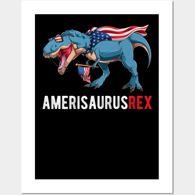 T Rex Dinosaur American Flag 4th Of July Gift For Kids Boys Wall Art by kevenwal